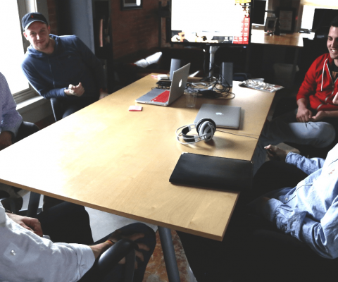 Team discussion at table