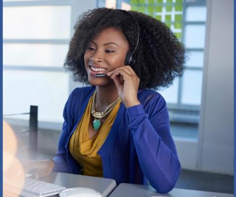 woman using headset